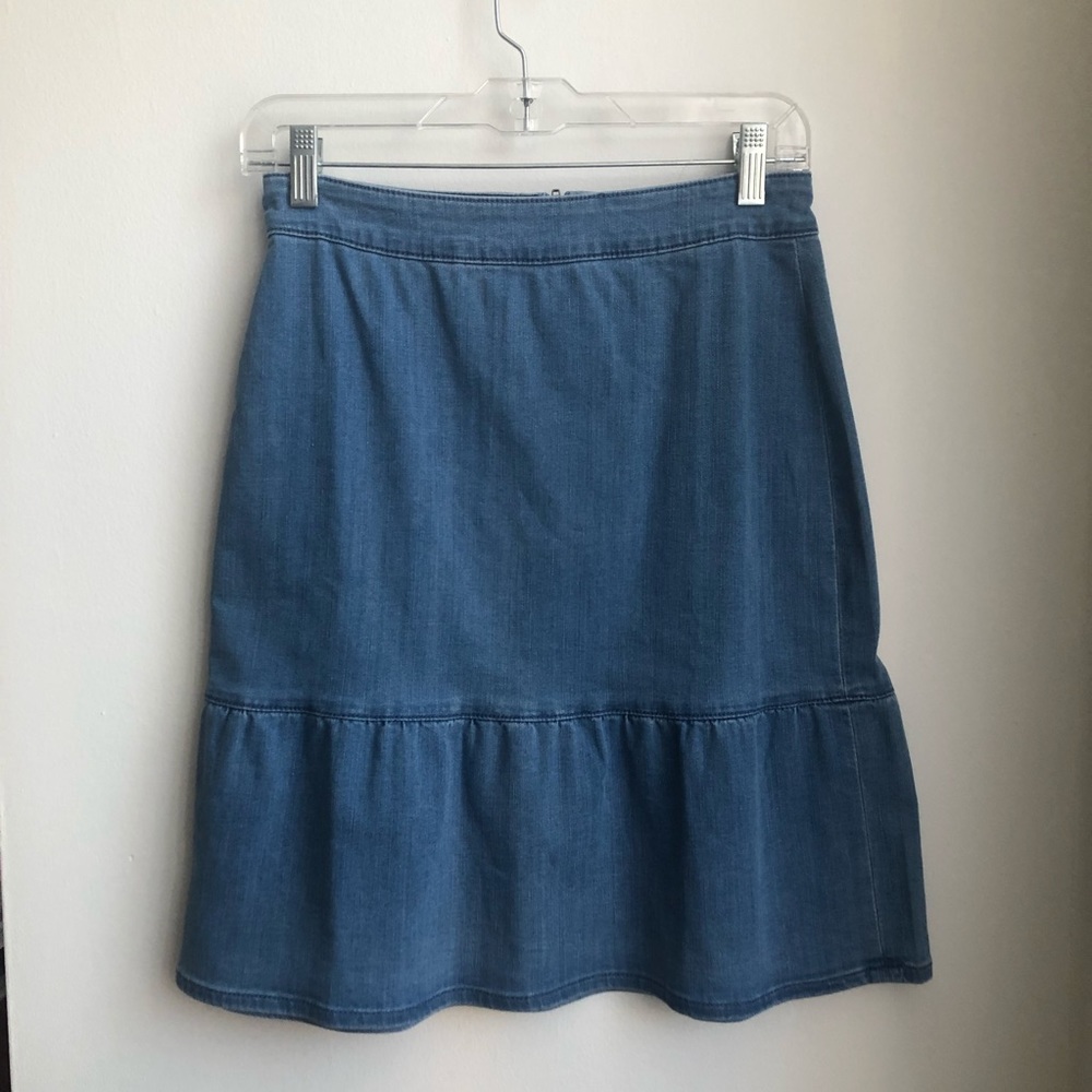 NWT J. Crew Denim Skirt with Ruffle Hem